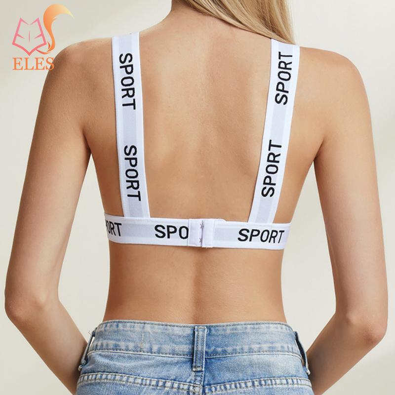 SPROT English Letters with Threaded Cotton Deep V Sports Bra Gathered Triangle Cup Without Steel Ring Comfortable Chest Wrap