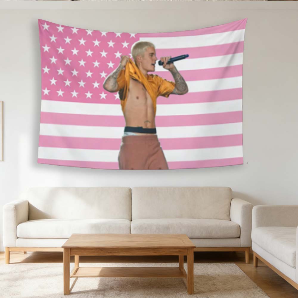 1 Stück Pop-Rapper J-Justin B-Bieber Amerikanische Flagge Wandteppich, Raumdekoration, Geeignet Für Fanräume Und PartysGroße Größe