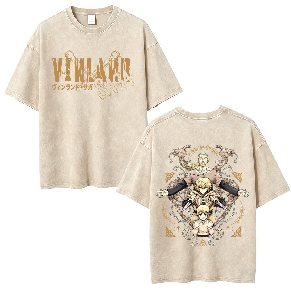 Gewaschenes Vintage Anime Vagabond Miyamoto Musashi Kirschblüten Grafik T-Shirt Herren Damen Lässiges Oversized T-Shirt 90er Jahre Streetwear