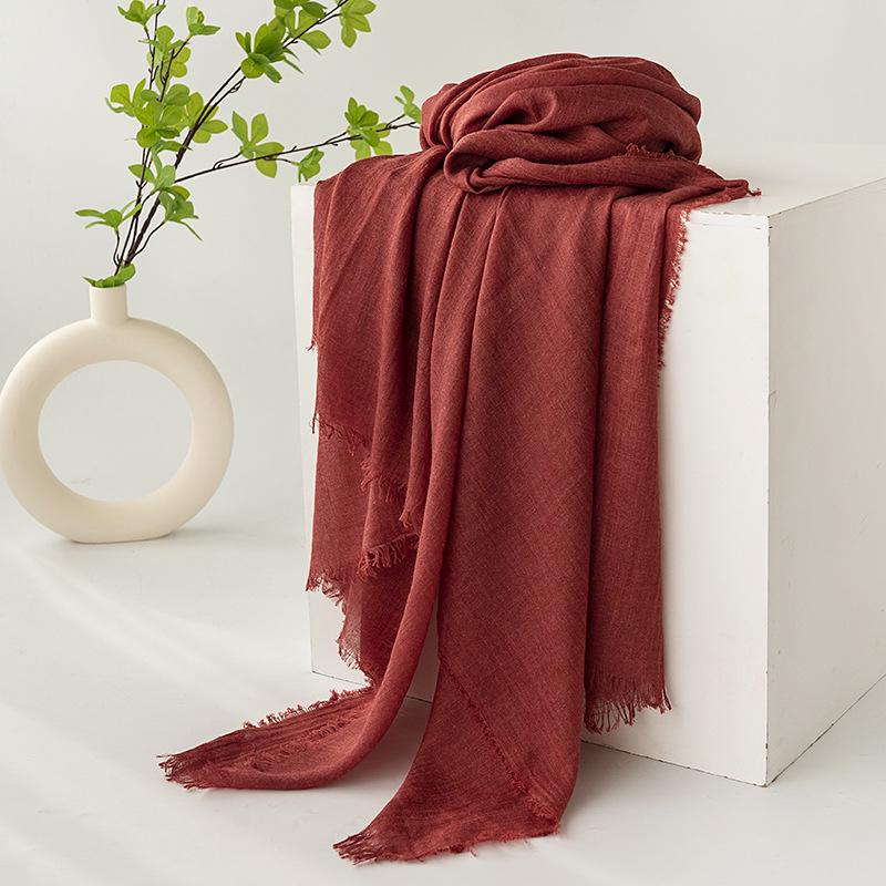 Spring & Summer Lightweight Sunscreen Shawl: Imitation Cotton-Linen, High-End Silk Gauze Scarf, Solid Color for Women