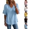 Damen V-Ausschnitt Pullover Kurzarm Locker Geschnitten Bluse Lässig Frühling Sommer Leicht Entspanntes Oberteil mit Saum