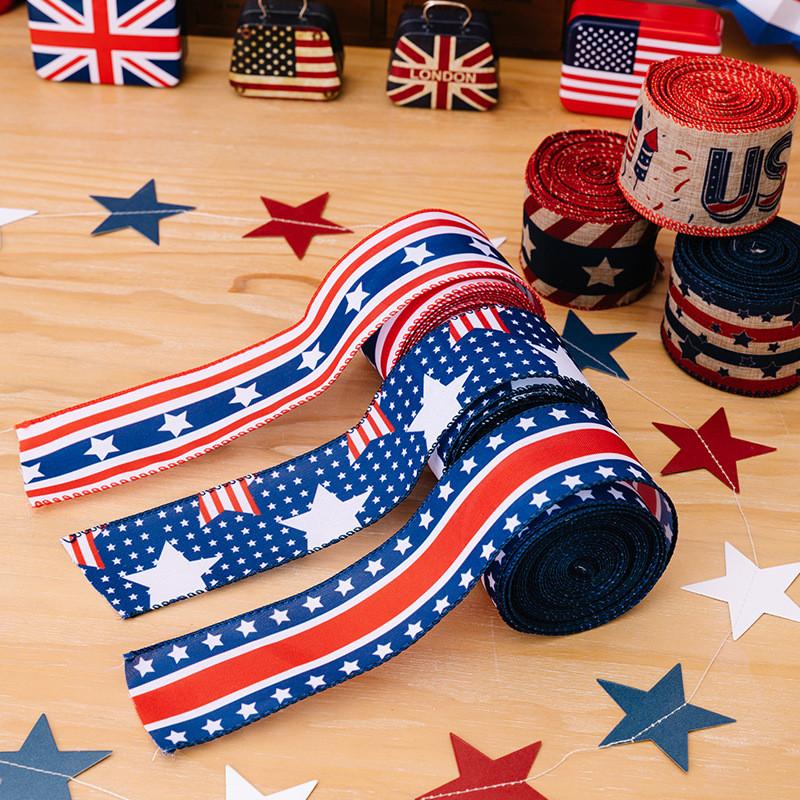 Independence Classic Day Celebration Decor American Fabric Ribbons In Red White And Hues Blue