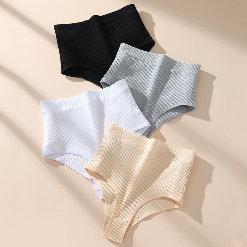 

4 шт. Женские трусики в полоску, женские дышащие хлопковые трусики, женское мягкое нижнее белье, с высокой посадкой, однотонные женские трусы XS-XL M разноцветный