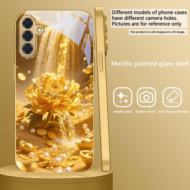 

Золотой Цветок Пиона жемчуг Для Samsung A 01 52S A04 A05S A10 12 13 22 23 24 36 42 M02 Note 10 20Ultra 8 9 Золотой стеклянный чехол для телефона Galaxy A52s 5G