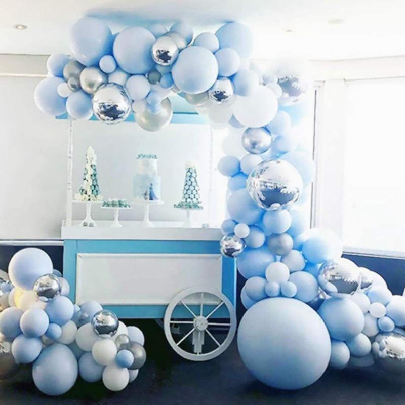 Silver 4D Macaron Blue Balloon Chain Set for Weddings & Parties