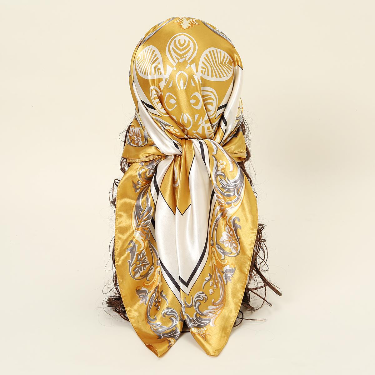 

Квадратный платок 90*90 см Женский шелковый атласный платок Бандана Хиджабы Черная принтованная повязка на голову Обёртывание Женский Леди Дорожный тюрбан Мусульманский хиджаб