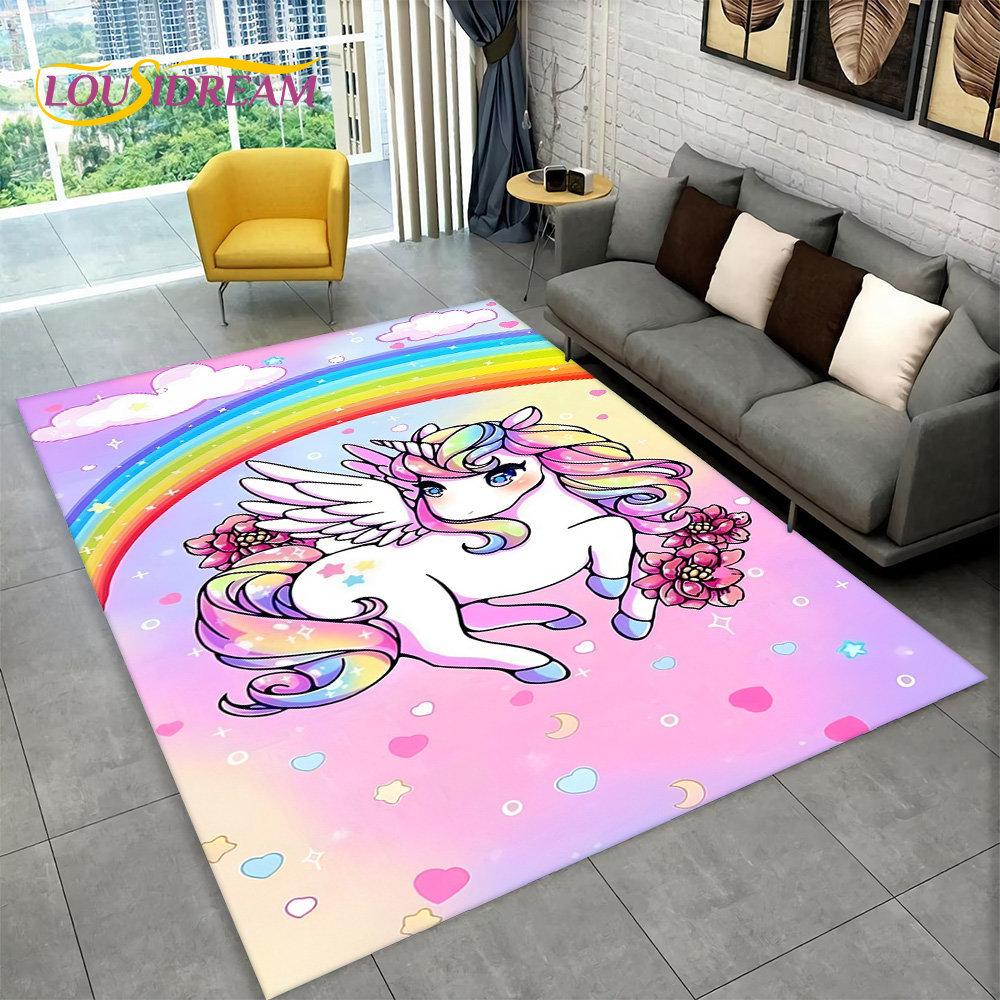 Cartoon Unicorn Animal Area Rug,Carpet Rug for Living Room Children's Bedroom Sofa Doormat Decor,Kids Game Non-slip Floor Mat