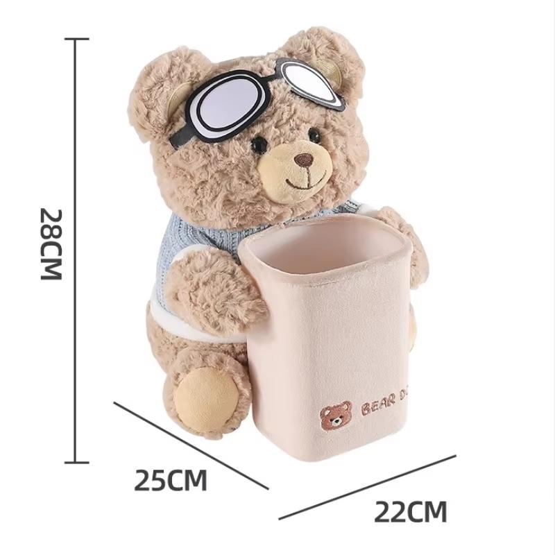 2 in 1 Cute Bear Car Tissue Box & Waste Bin Multifunctional Armrest Storage for Small Auto Accessories