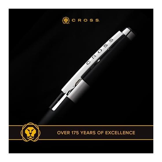 Cross Edge AT0555-7 Refillable Rollerball Pen, Red, Medium Point, Chrome, Slide-Open Type, with Premium Gift Box