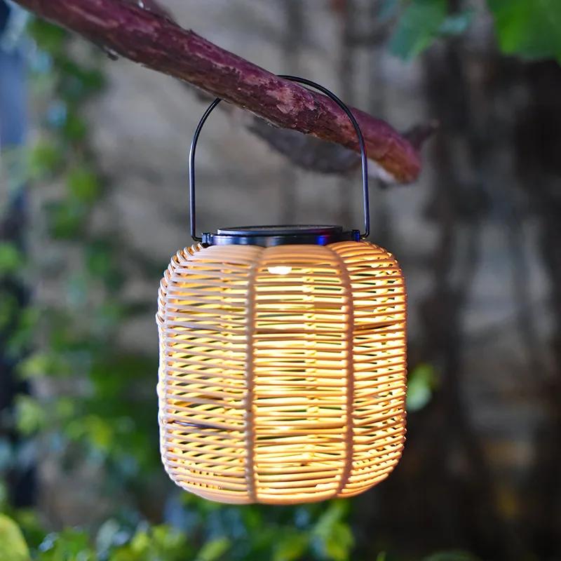 Neue Bambuskunst Solarleuchte Außen Rattan Bambus Tragbare Hängelampe Hofdekoration Chinesische Retro Gartenlaterne
