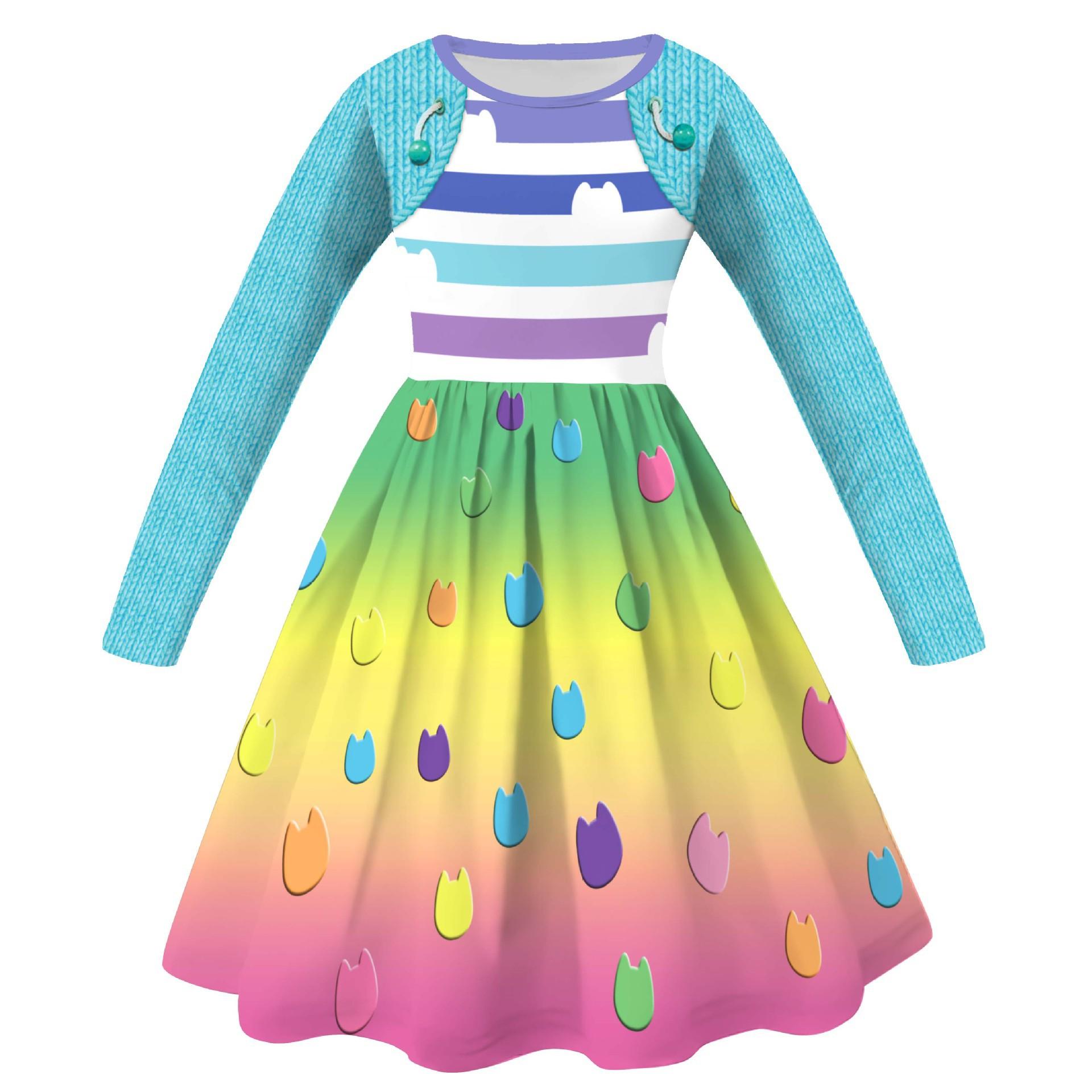 Enfants La Maison Magique de Gabby Dessin Animé Cosplay Vêtements Gabby Chat Filles Robes de Princesse + Pantalon Fête d'Halloween Anniversaire Costume de Cosplay 110 blue