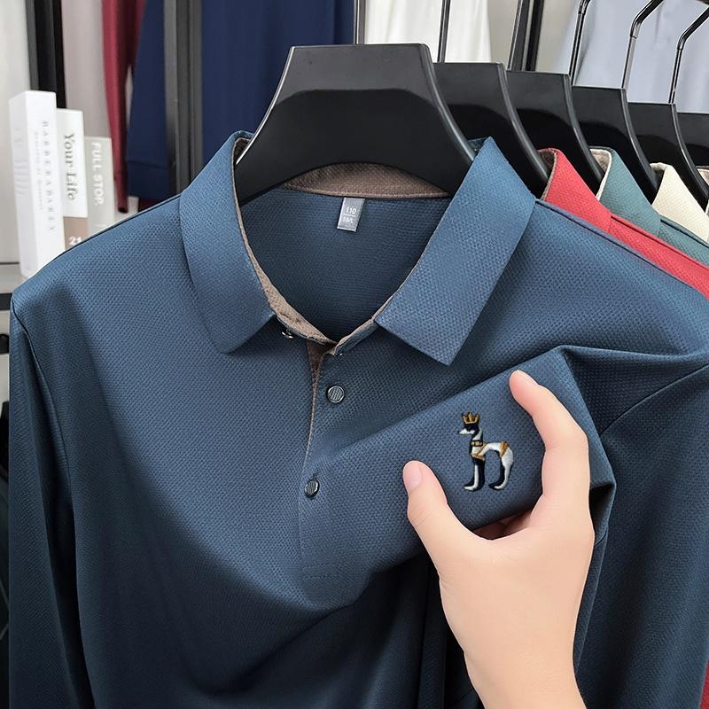 Men's Lapel Polo Shirt Long Sleeve T-Shirt Autumn Dog Embroid Fashion Business Office Trend Men's Wear