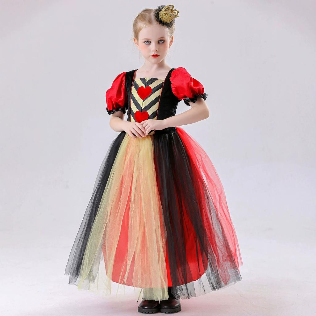 S-XL Halloween Corazón de Melocotón Reina Disfraz Cosplay de Niños Alicia en el País de las Maravillas Reina Roja, Disfraz para Obra de Teatro