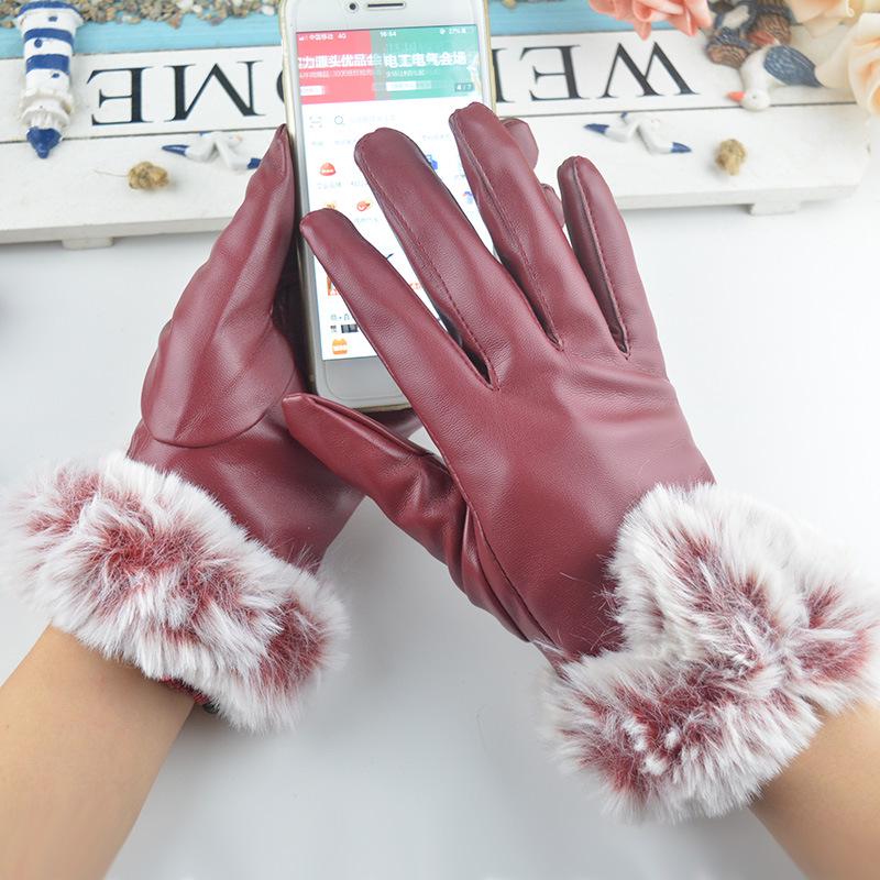 Gants d'hiver en polaire chaude à écran tactile en V pour femme Big Hair Gants de conduite d'hiver Shangleather