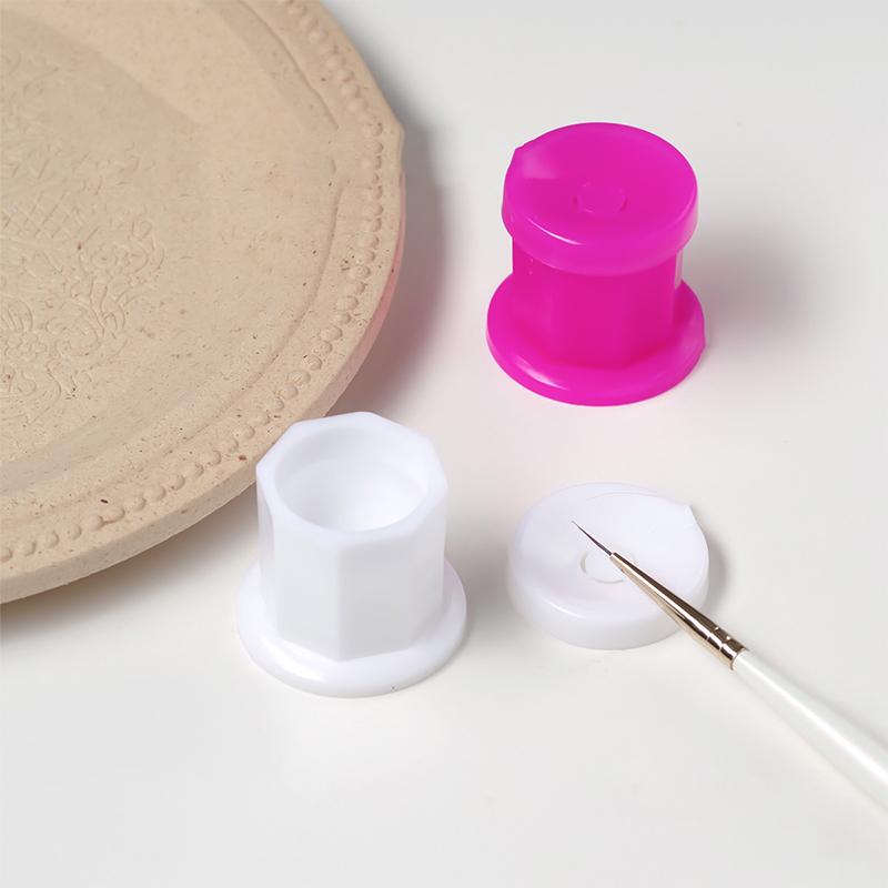 Mini Plastic Octagonal Powder Liquid Nail Cup Wiyh Cap Nail Brush Cleaning Tools Liquid Power For Mixing Bowl Brush Holder Dish