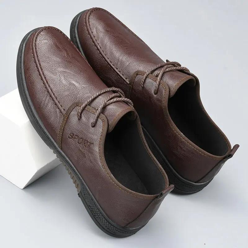 Fashion Soft Waterproof Business Men's Leather Shoes Classic Original Social Fashion 2025 Trend Legitimate Common Pu Male Casual Shoe