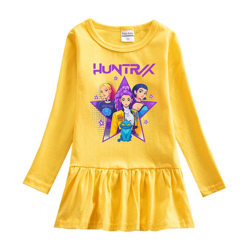 Girls Kpop Rumi Zoey Mira Hunters Print Regular Pleat Mesh Dress