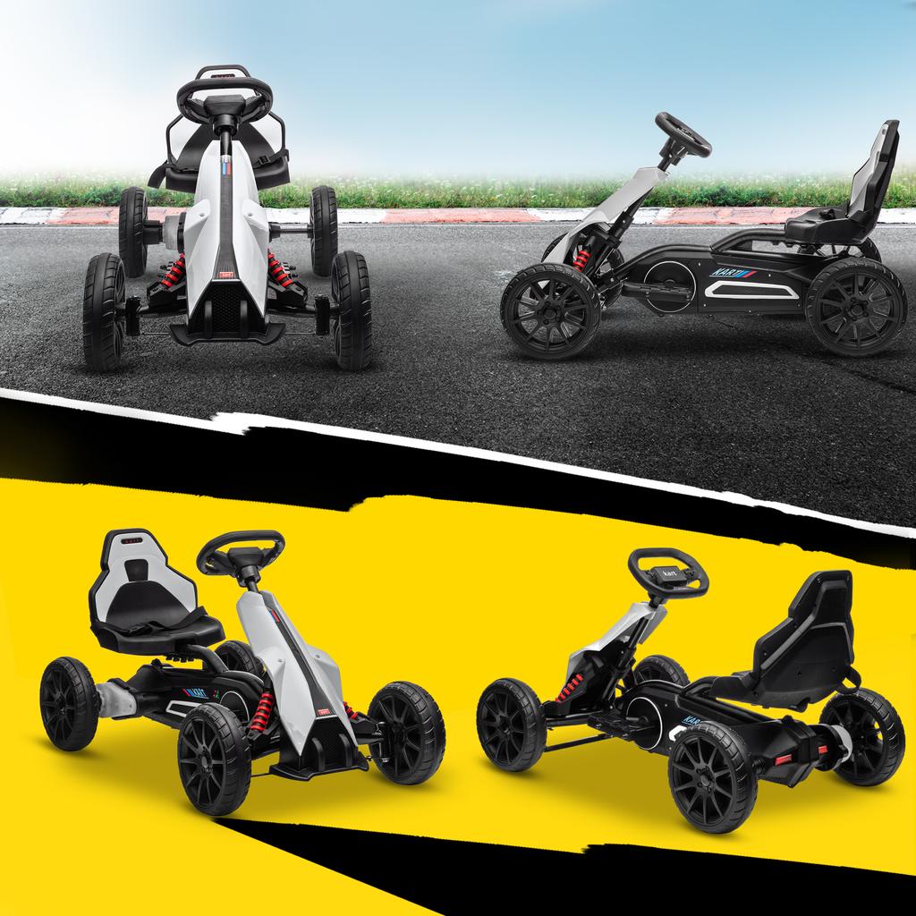 Go-Kart for Children, Electric Kart, Up To 5 Km/h, Seat Belt, Seat with Backrest, Plastic, Metal, White