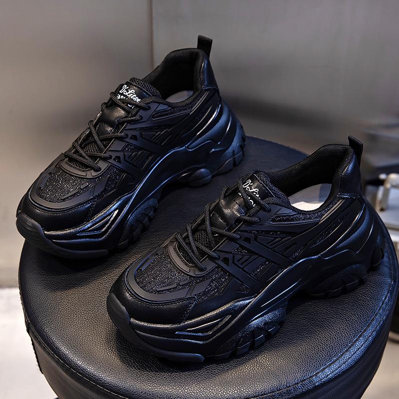 Absorbent sole women's shoes spring 2025 new sports shoes thick sole heightening running shoes children's casual leather dad shoes