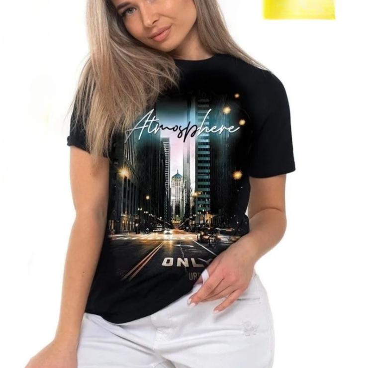 

Women 3D Printed Short Sleeve O Neck T Shirt Polyester Summer Tees S чорний