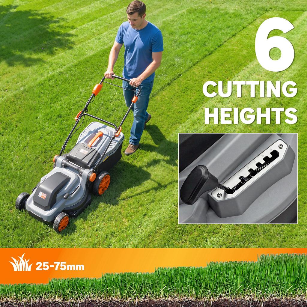 1800W Electric Lawnmower Corded, 40cm Cutting Width, Light Grey