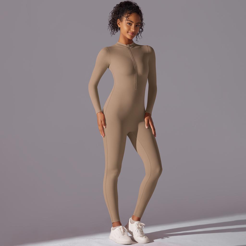 Nuova Tuta Nuda Spazzolata, Modellante Morbido e Delicato sulla Pelle, Pantaloni Lunghi, Abbigliamento da Yoga, Abbigliamento Fitness da Donna con Semi-Zip