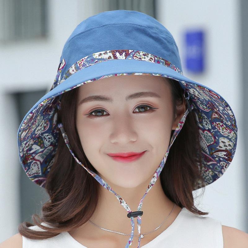 Summer Women's Sun Hat Sun Protection Travel New Wooden Buckle Sun Hat Children's Korean Version Beach Hat Versatile Straight