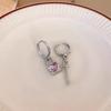 Korean Asymmetrical Heart Lock Pink Zirconia Earrings for Women - Summer Key Buckle Fashion Accessories