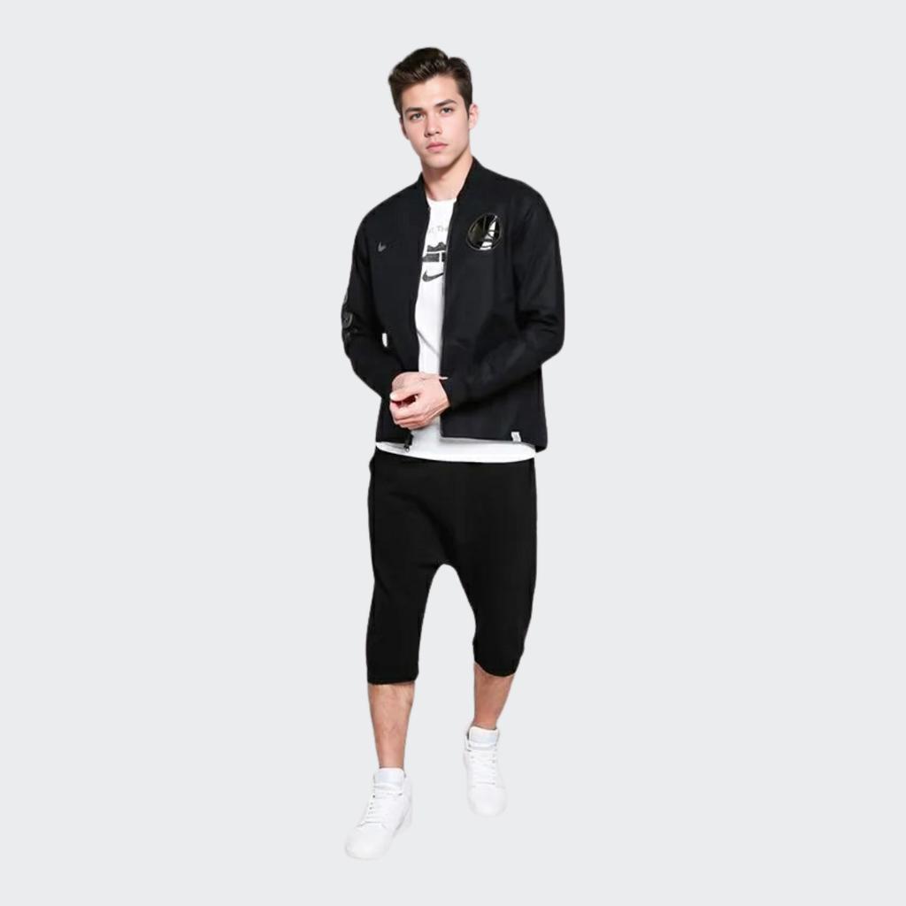 Nike NBA Golden State Warriors Solid Lettering & Numbers Stand Collar Zip Jacket Men Jacket Black 860801-010