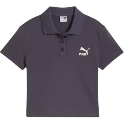 Classics Polo Baby Tee Solid Color Casual Slim Fit Short Sleeve Polo Shirt Women Tops Black 628048-01