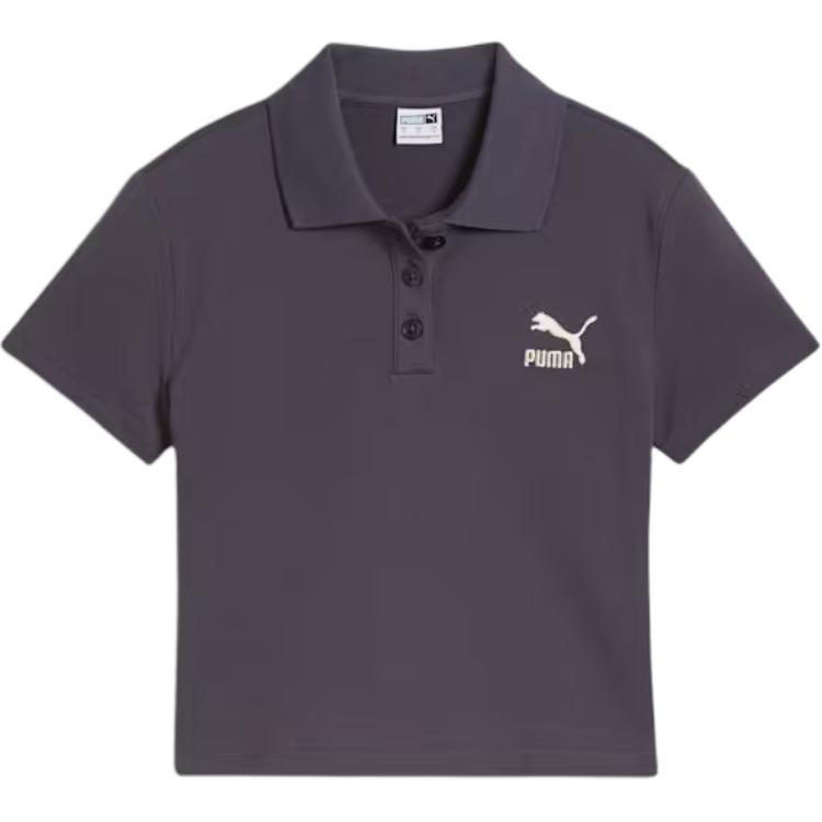 Puma Classics Polo Baby Tee Solid Color Casual Slim Fit Short Sleeve Polo Shirt Women Tops Black 628048-01