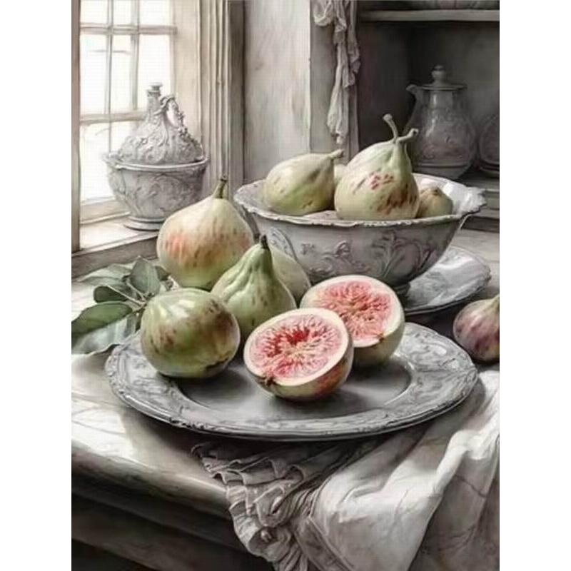 Diy Diamond Painting New Collection Vintage Guava Fig Fruit Still Life Vase Full Rhinestone Embroidery Mosaic Picture Wall Decor