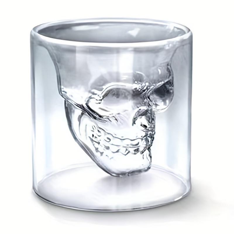 1 pz, Bicchiere da whisky con teschio horror, Bicchieri da vino a doppia parete, Bicchieri da bar senza stelo da 75 ml/2,5 once, Vetreria elegante, Per Scotch Bourbon, Whisky, Cocktail