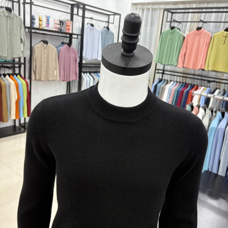 Men's Autumn/Winter Wool Sweater - Half-High Collar, Solid Color, Long Sleeve, Skin-Friendly, Warm Base Layer