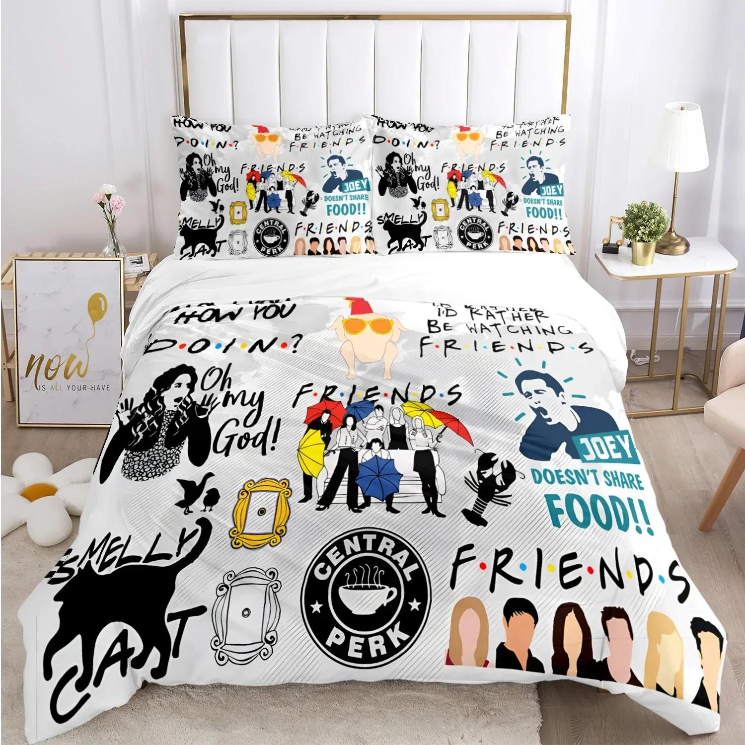 

Comforter Friends Funny Anime All Season Bedding Set Printed Bed Set With Bed Single Double Queen Super King Size Comforter (quilt)-EU Single(135*200cm)3pcs