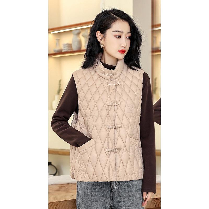Autumn and Winter New Chinese-style Retro Chinese-style Buckle Cotton Vest Women's Versatile Slim and Warm Vest Jacket