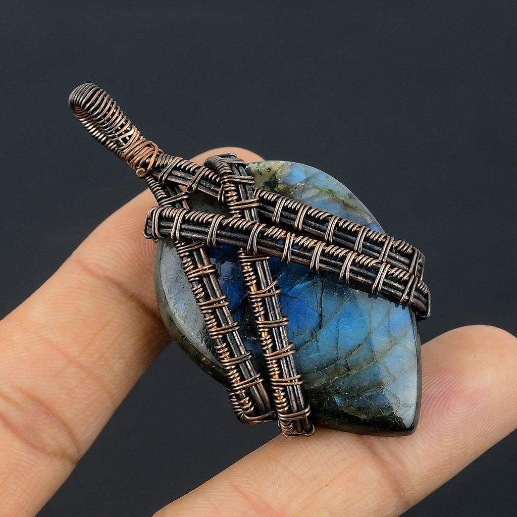 Labradorite Pendant, Handmade Gemstone 999 Copper Wire Wrapped Pendant Antique Jewelry, For Gift Silver Jewelry