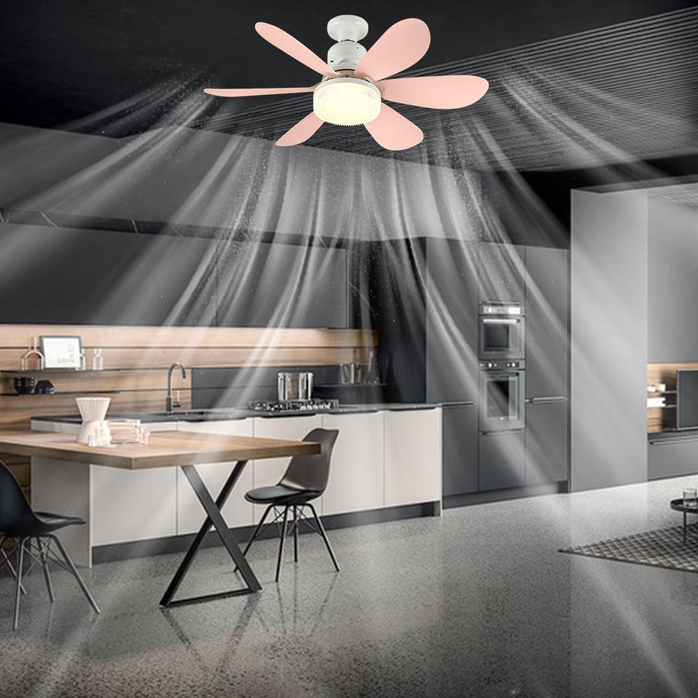 Socket Fan Lamp Remote Control Ceiling Fan LED Lamp E27 Base 42cm Indoor Ceiling Fan Light 3 Speeds Dimmable for Bedroom Kitchen