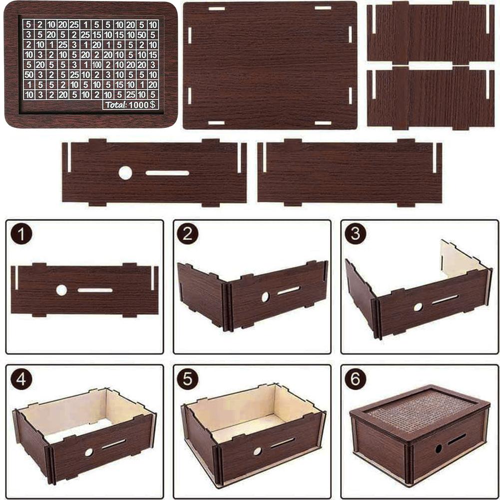 Wooden Piggy Bank Money Saving Box with Number Wood Money Box Detachable Rustic Coin Bank Change Holder Case for Boys Girls