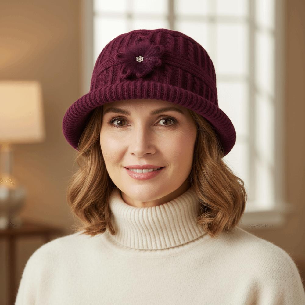 Flower Floral Knitted Bucket Hat Handmade Warm Fisherman Hat Retro Woolen Hat  Outdoor