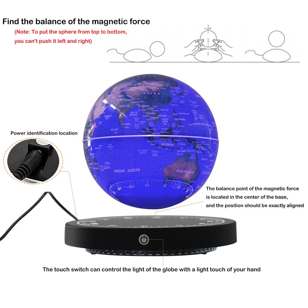 6 Inch Magnetic Levitating Globe with RGB Lights, Floating World Map for Office Desk Decor, Educational Gift for Kids Adults