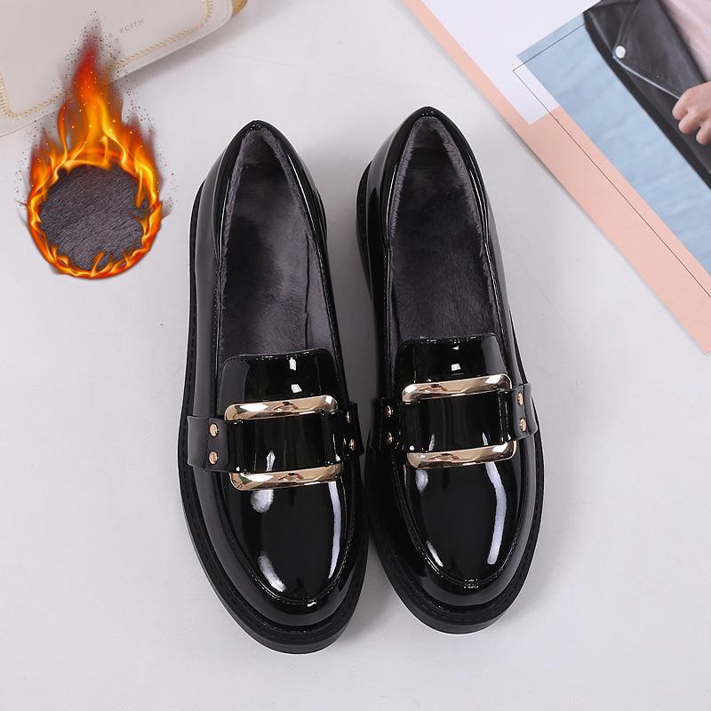 Genuine Leather Flat for Huizhou Women's Shoes Grape Mother Same Small Leather Shoes Women's Black Autumn and Winter New Loafers Women's