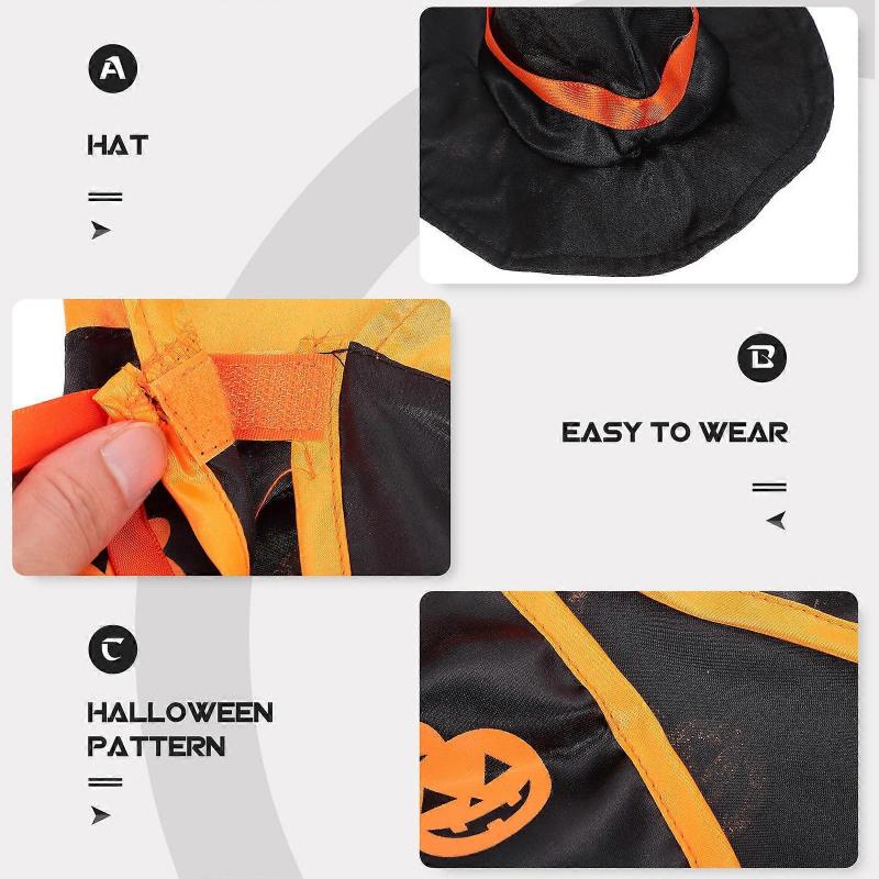 Pumpkin Cloak Hat Set for Pet Halloween Costume 2Sets for Dogs and Cats