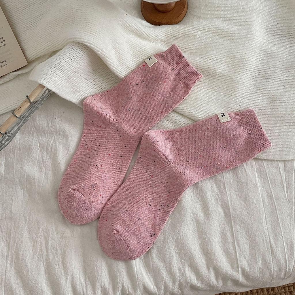 Korean Egg Cloth Label Wool Socks Children'S Thickened Warm Point Yarn Thick Thread Medium Tube Socks Dongdaemun Stacking Socks