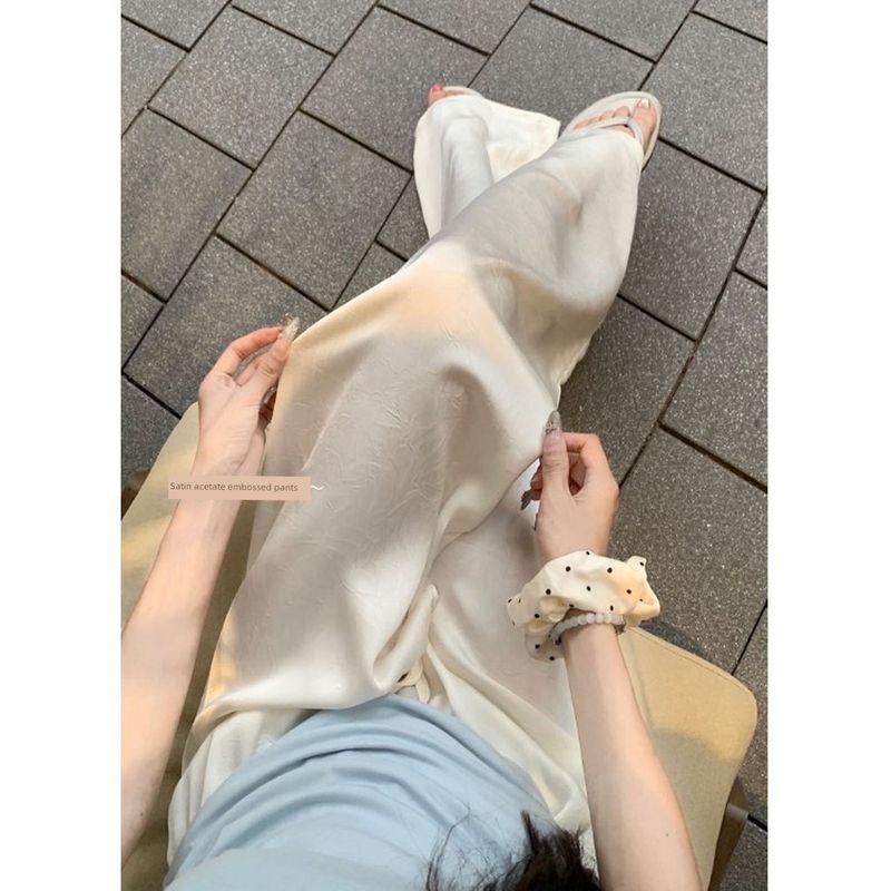 Pink Acetate Casual High Waist Mop Trousers Satin