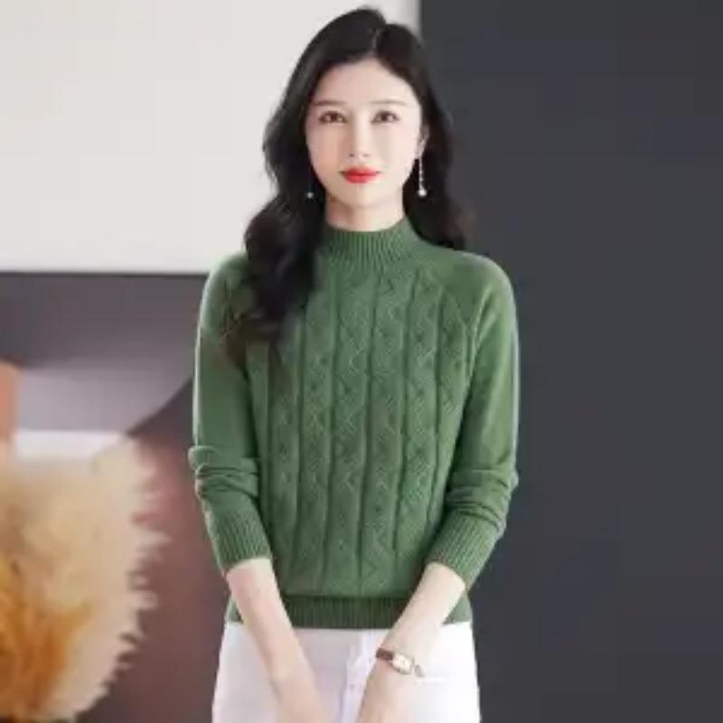 New Half Turtleneck Sweater Women's Bottoming Shirt Autumn and Winter Loose Fashionable Knitted Sweater Versatile Elegant Top