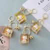 Crystal Gold Lucky Cat Keychain Pendant – Flowing Sand Figurine Ornament
