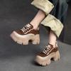 Johnature Thick Soled Heightening Pumps Genuine Leather Lace-up Versatile Retro Women's Platform Shoes