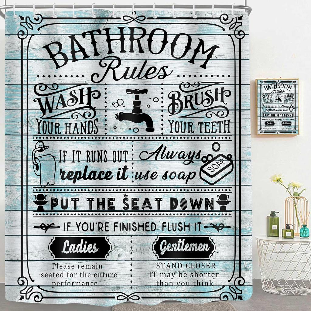 Funny Quotes Shower Curtain Cool Black And White Bathroom Rules Shower Curtains Fun Cute Toilet Sayings Fable Motto Bathroom