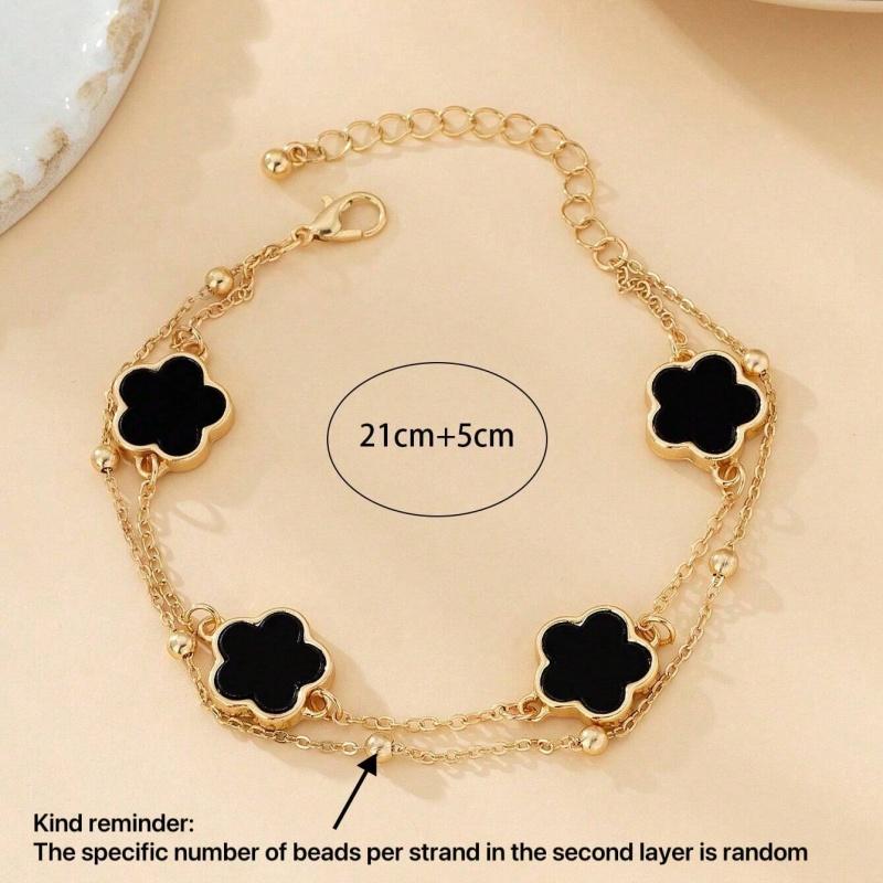 Delicate Double Layer Five-Leaf Clover Anklet for Women Exquisite Lucky Floral Summer Beach Hoilday Jewelry Gifts